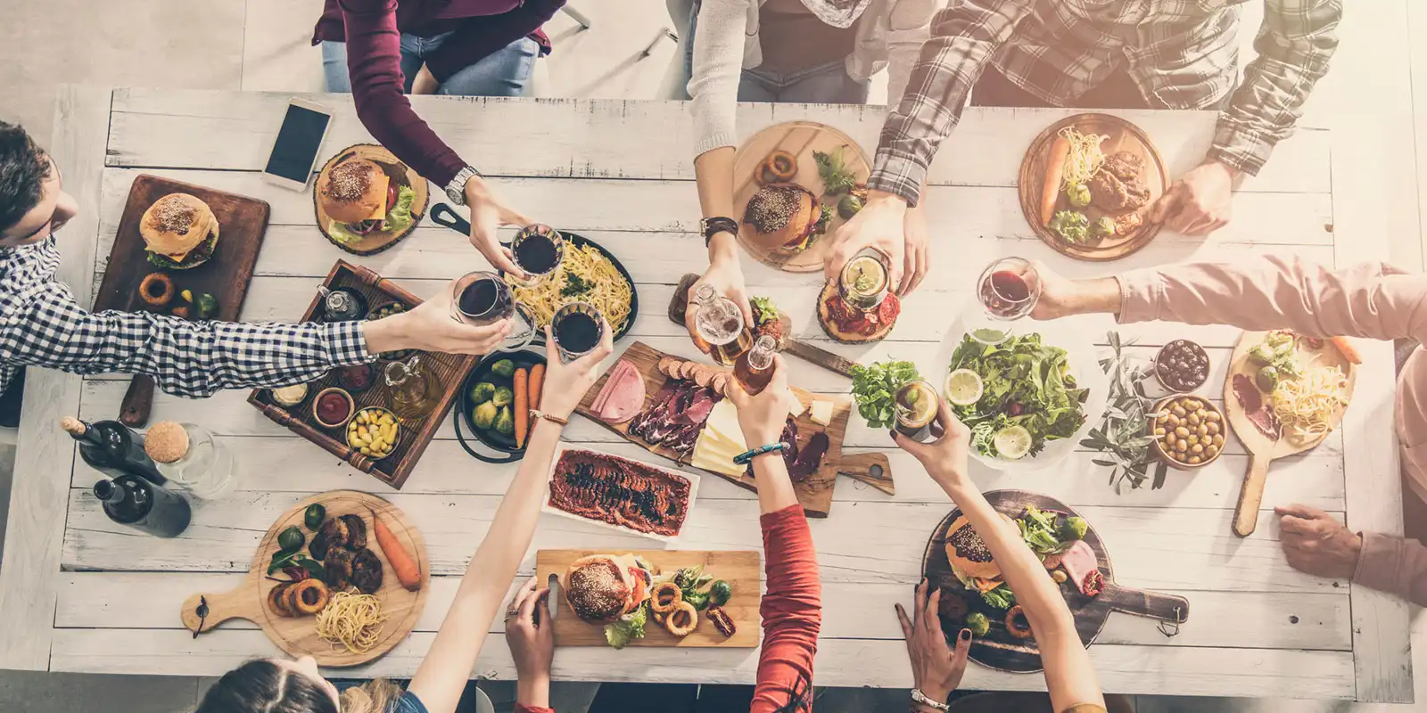 Group of dinner guests around a table